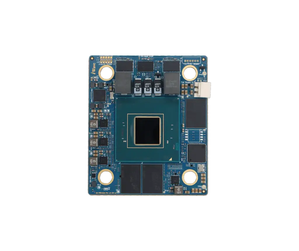 Top view of Agilex 5 SoC FPGA System on Module with LPDDR4 memory and high-speed transceivers
