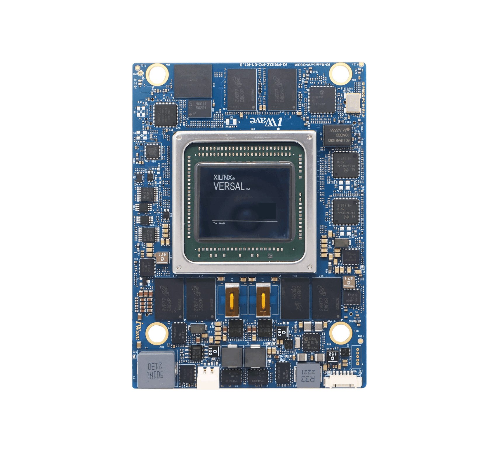Top view of Versal™ Premium System on Module showing component layout