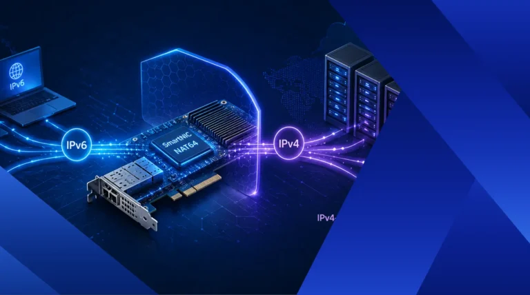SmartNIC-Accelerated NAT64: Enabling IPv6-only clients to communicate with IPv4-only servers with iW-Fibre